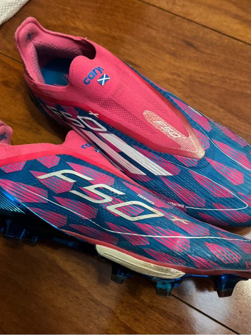 adidas F50 Pink and Teal Soccer Cleats - Picture 2 of 6